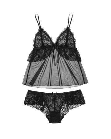 Moonlight Lace Sheer Camisole Set – Black