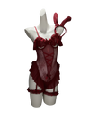 Velvet Bunny Mesh Bodysuit Set – Wine Red