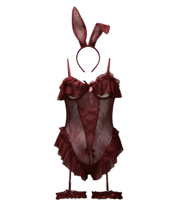 Velvet Bunny Mesh Bodysuit Set – Wine Red