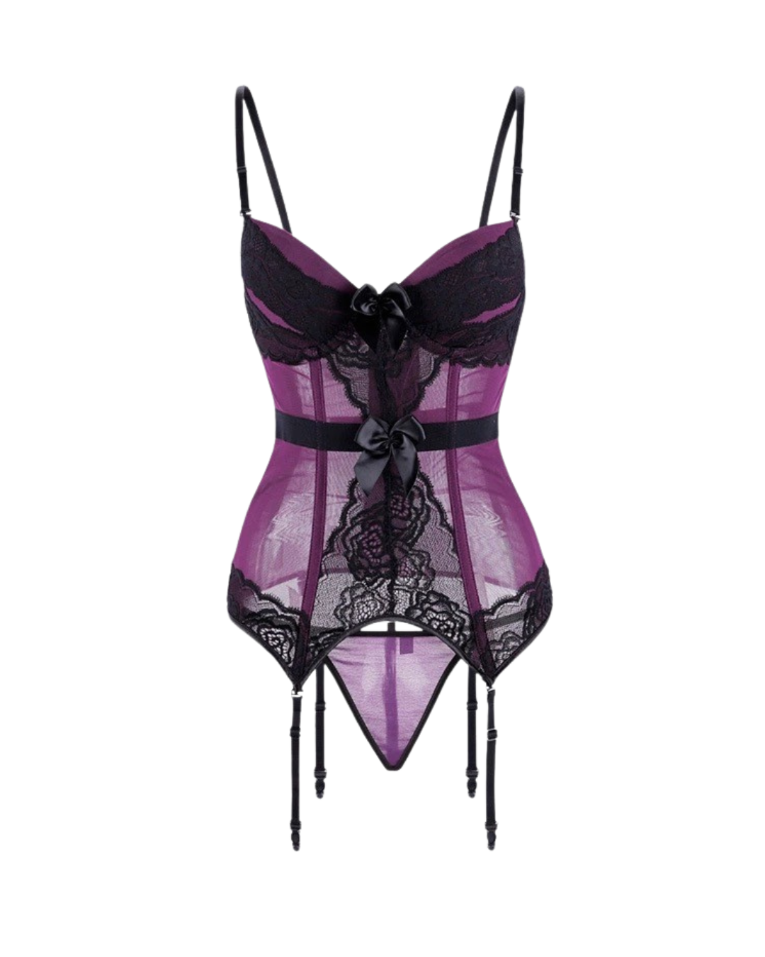 Moonlight Lace Corset Set with Garter & Stockings – Purple