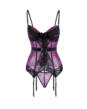 Moonlight Lace Corset Set with Garter & Stockings – Purple