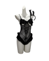 Velvet Bunny Mesh Bodysuit Set – Black