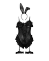 Velvet Bunny Mesh Bodysuit Set – Black