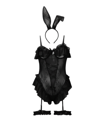 Velvet Bunny Mesh Bodysuit Set – Black