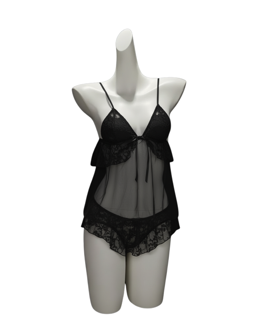 Moonlight Lace Sheer Camisole Set – Black