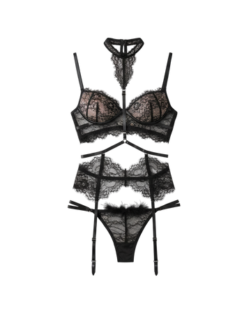 Scarlet Hourglass Lace Corset 3-Piece Set – Black