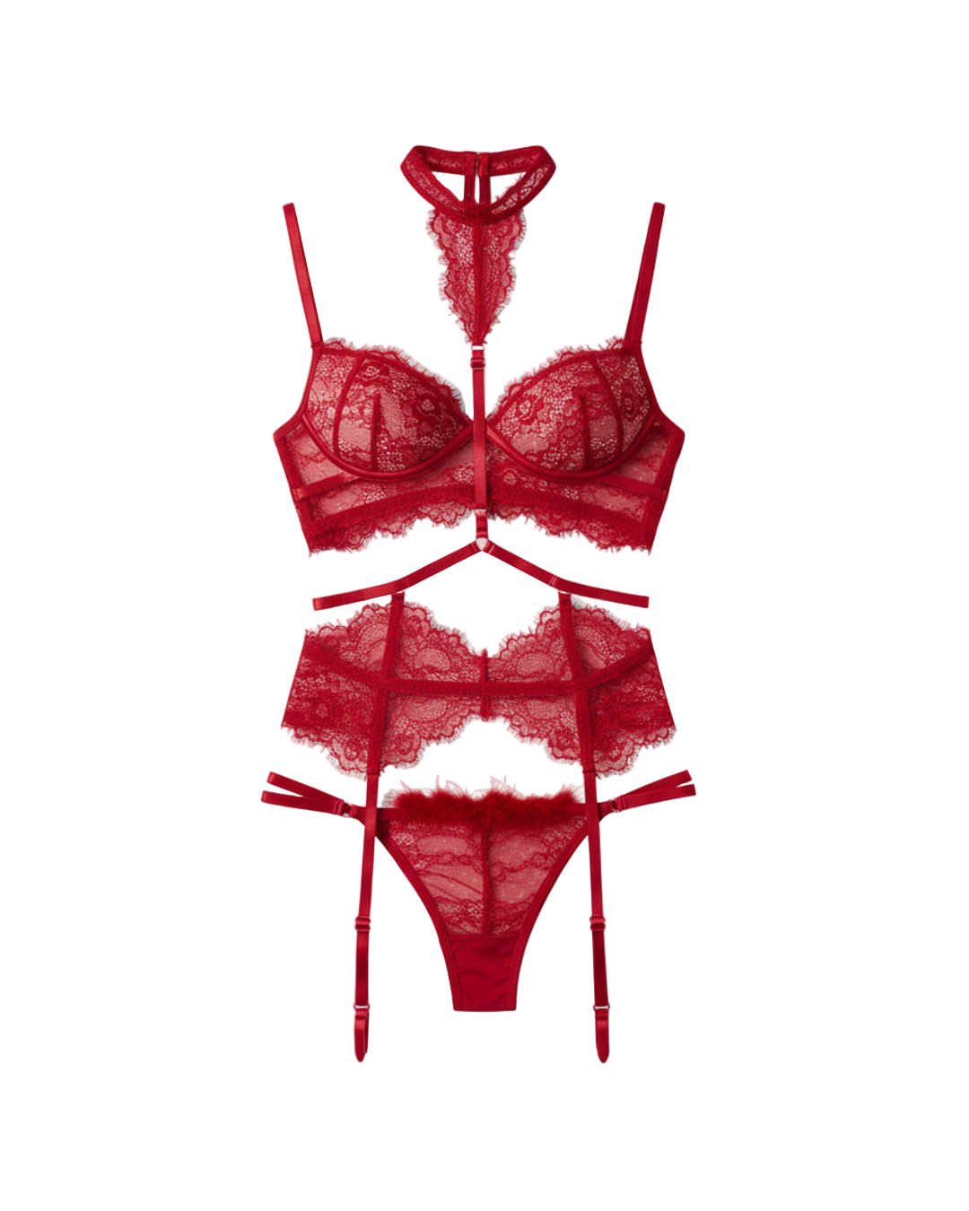 Scarlet Hourglass Lace Corset 3-Piece Set – Wine Red