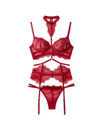 Scarlet Hourglass Lace Corset 3-Piece Set – Wine Red