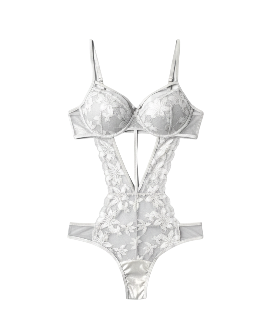 Sweet Role Sheer Lace Push-Up Bodysuit – Silver White
