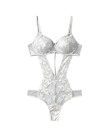 Sweet Role Sheer Lace Push-Up Bodysuit – Silver White