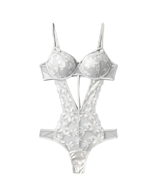 Sweet Role Sheer Lace Push-Up Bodysuit – Silver White