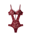 Sweet Role Sheer Lace Push-Up Bodysuit – Wine Red