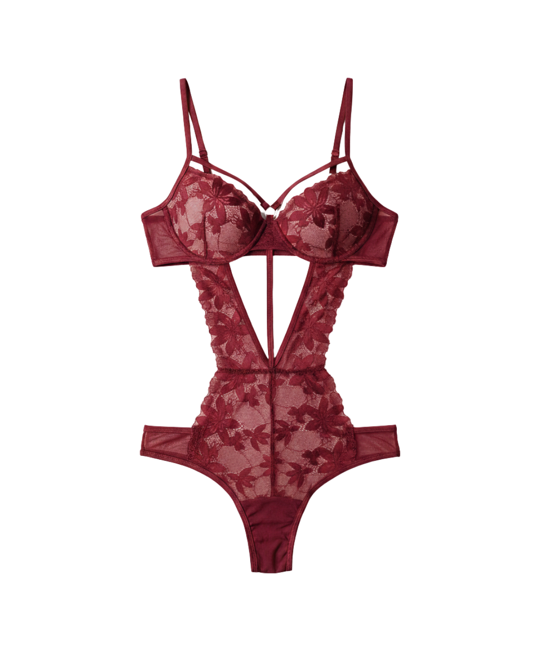 Sweet Role Sheer Lace Push-Up Bodysuit – Wine Red