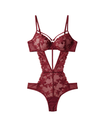 Sweet Role Sheer Lace Push-Up Bodysuit – Wine Red