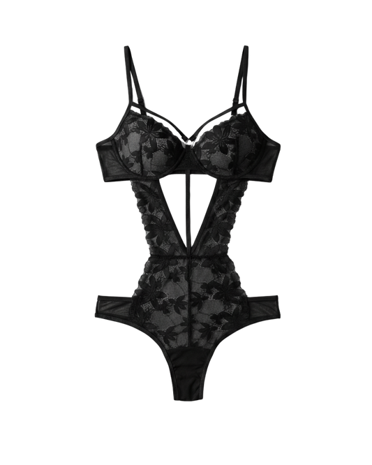 Sweet Role Sheer Lace Push-Up Bodysuit – Black