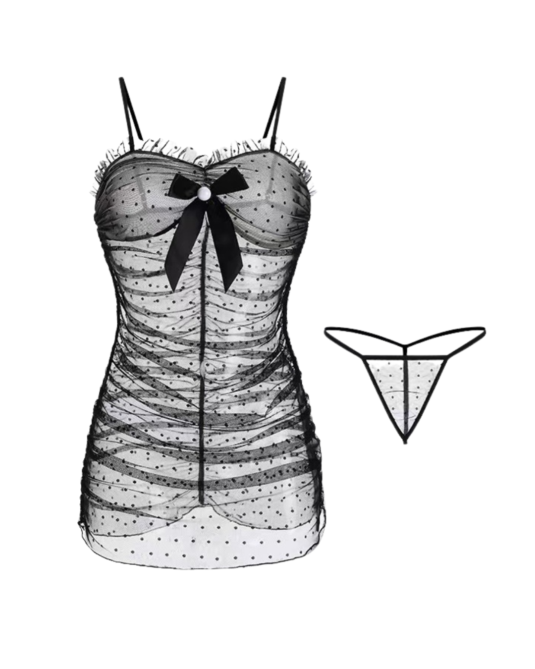 Crimson Dream Sheer Lace Camisole Set – Black