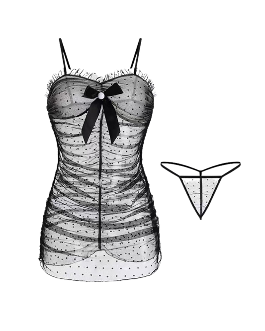 Crimson Dream Sheer Lace Camisole Set – Black