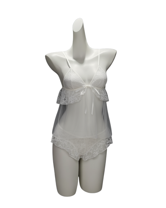 Moonlight Lace Sheer Camisole Set – White