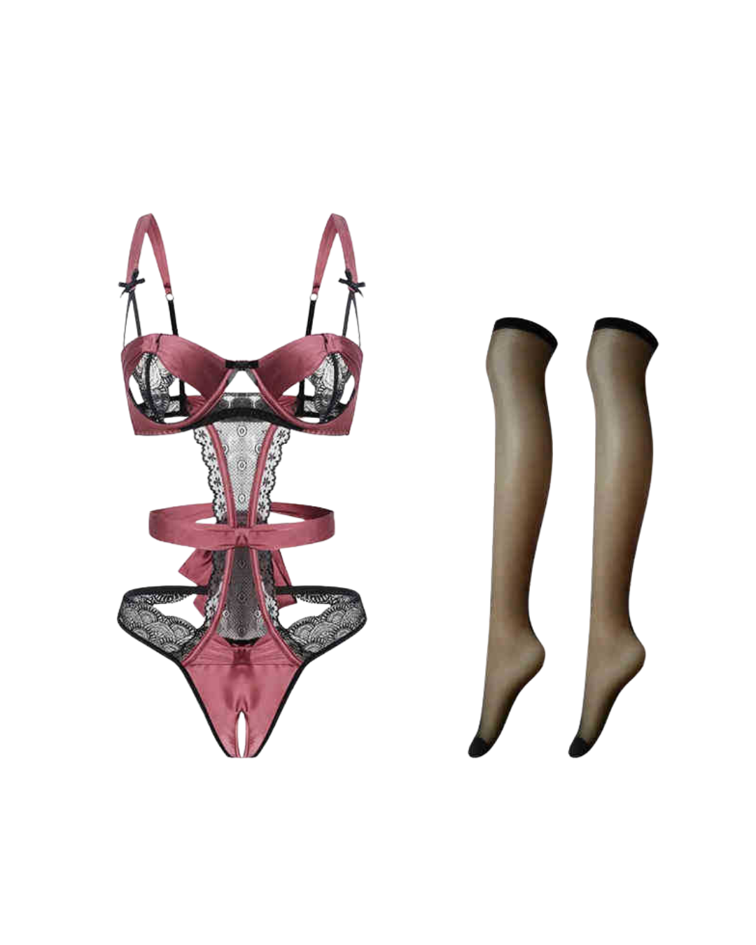 Crimson Dream Lace Underwire Bodysuit + Stockings – Mauve