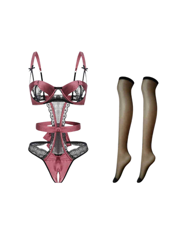 Crimson Dream Lace Underwire Bodysuit + Stockings – Mauve