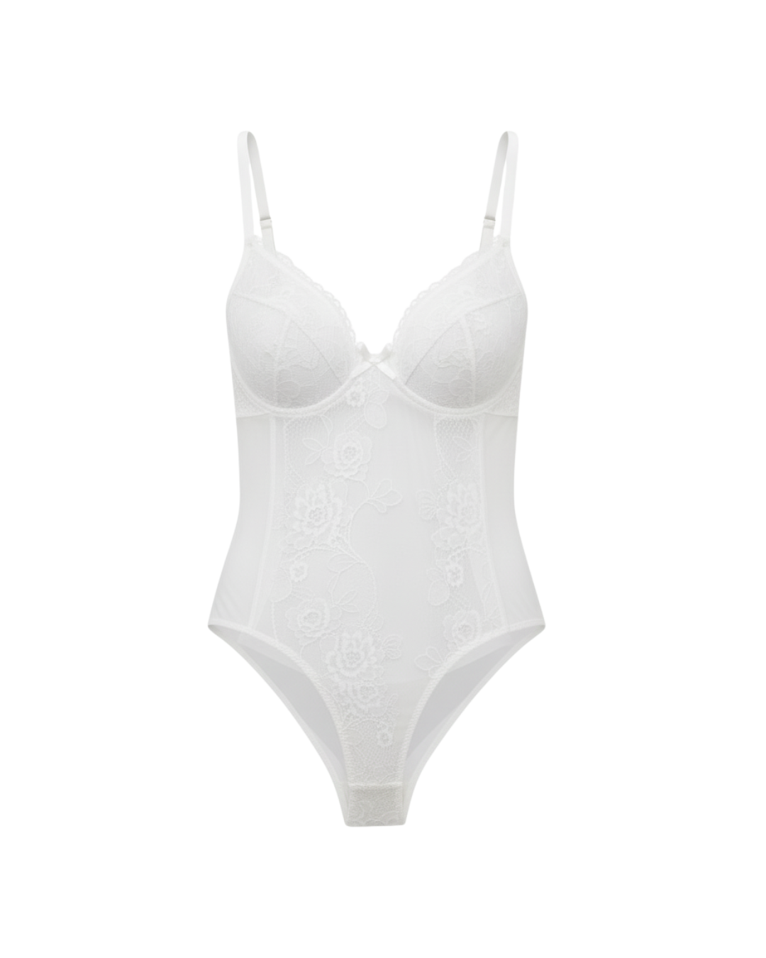 Crimson Dream Structured Lace Bodysuit – White