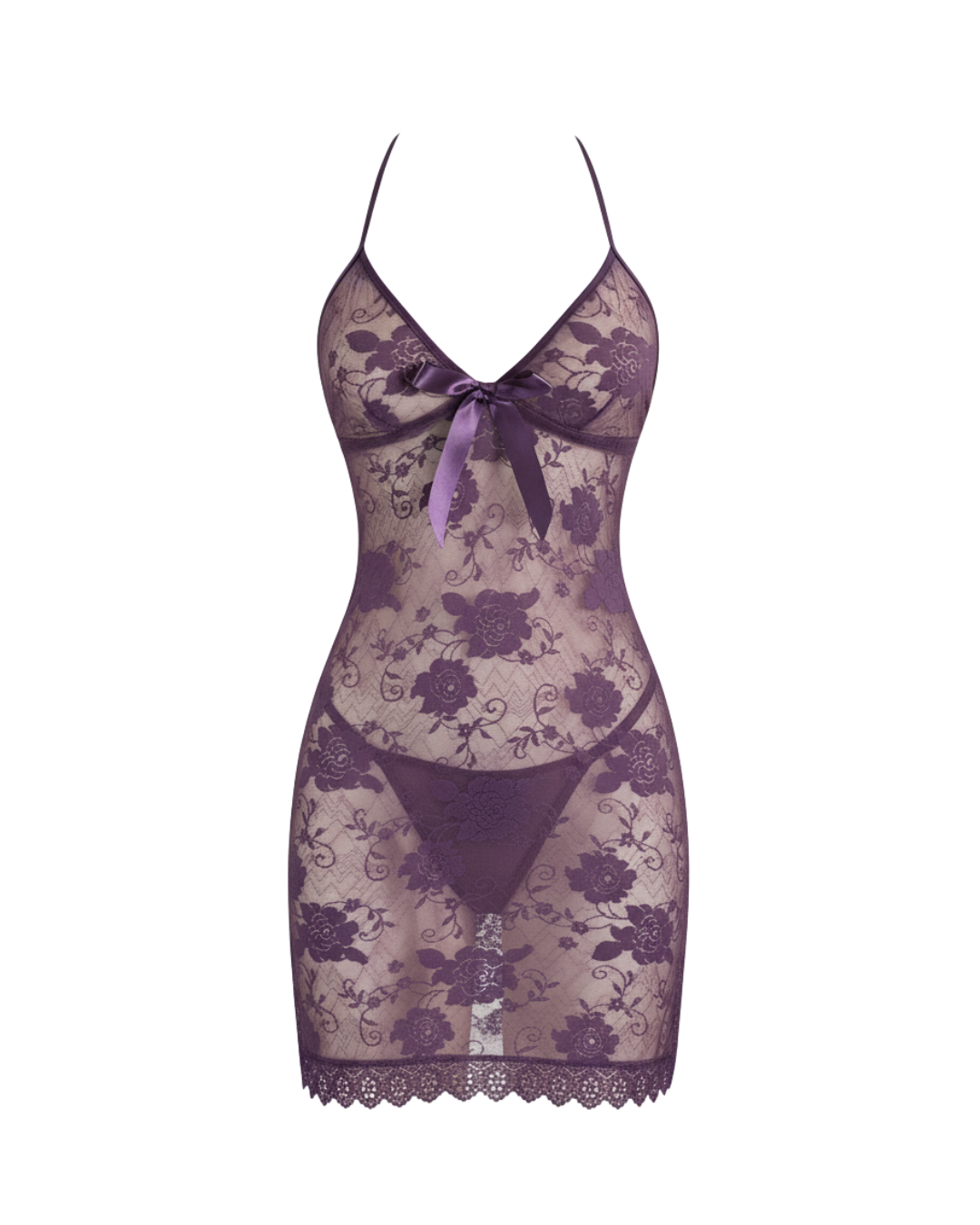 Whispered Bloom Lace Slip Dress – Purple