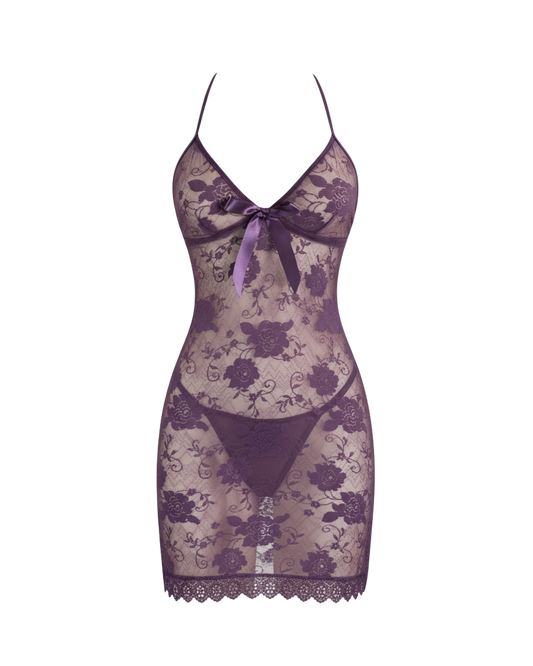 Whispered Bloom Lace Slip Dress – Purple