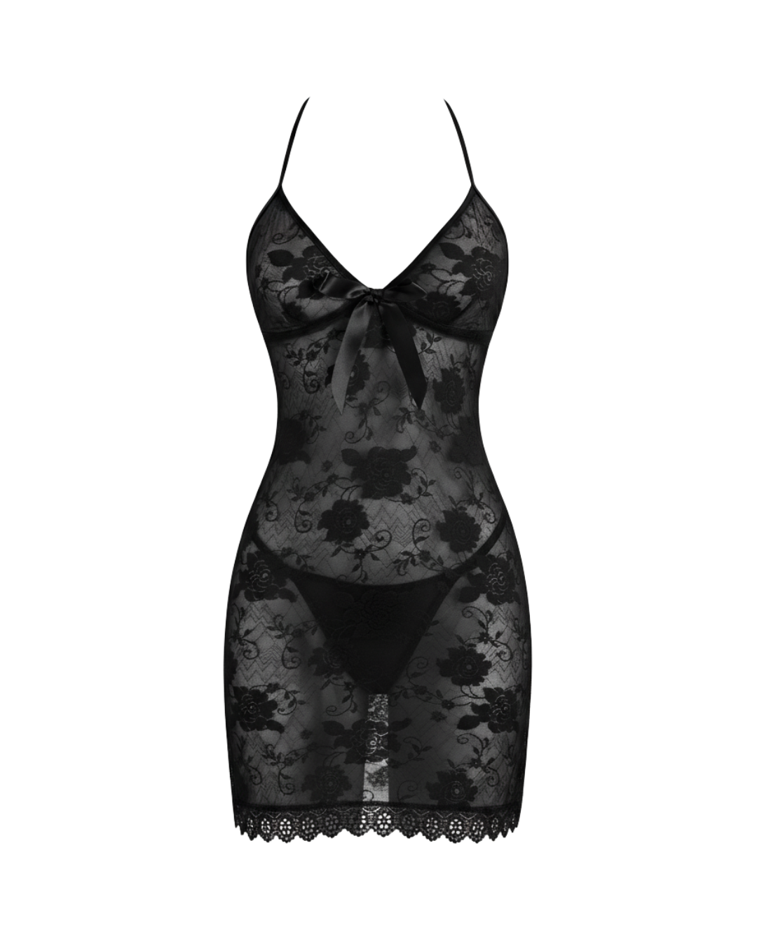 Whispered Bloom Lace Slip Dress – Black