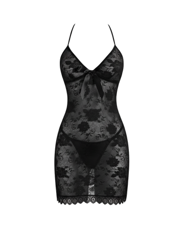 Whispered Bloom Lace Slip Dress – Black