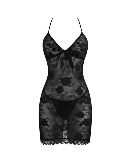 Whispered Bloom Lace Slip Dress – Black