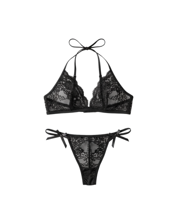 Whispered Bloom Transparent Lace Set – Black