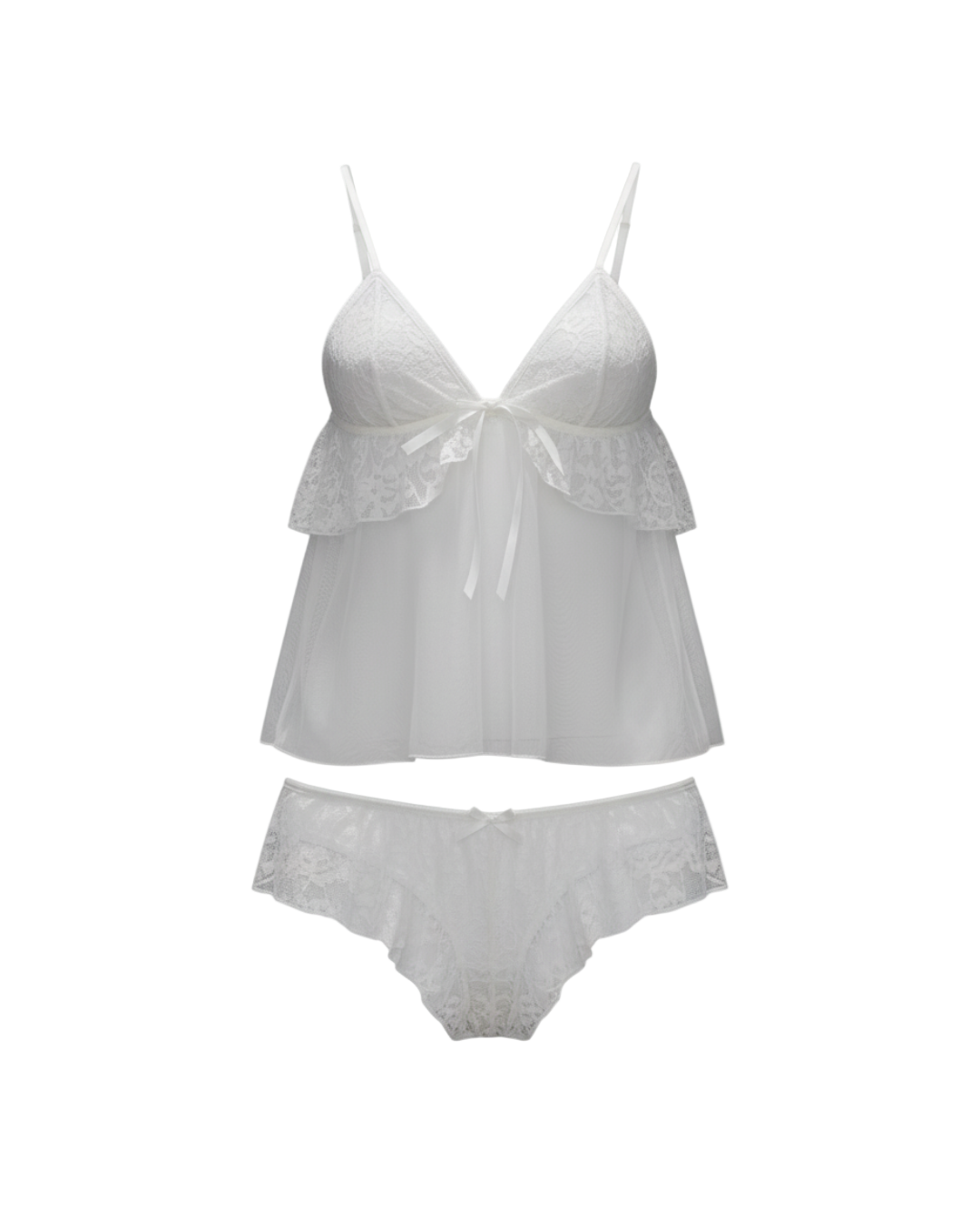 Moonlight Lace Sheer Camisole Set – White