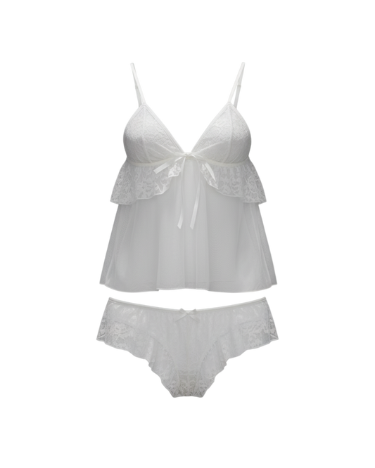 Moonlight Lace Sheer Camisole Set – White