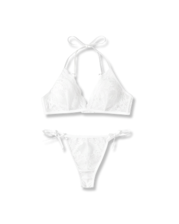 Whispered Bloom Transparent Lace Set – White