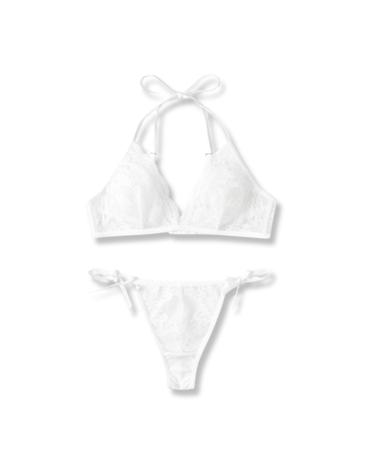 Whispered Bloom Transparent Lace Set – White