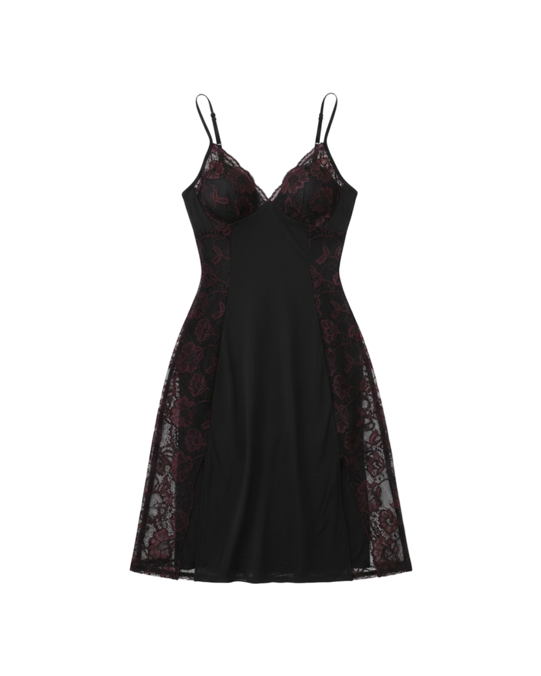 Afterglow Long Lace Nightgown with Thong – Red & Black