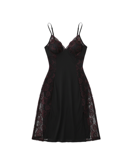 Afterglow Long Lace Nightgown with Thong – Red & Black