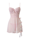 Whispered Bloom Pink Mesh Mini Dress – Bow Accent