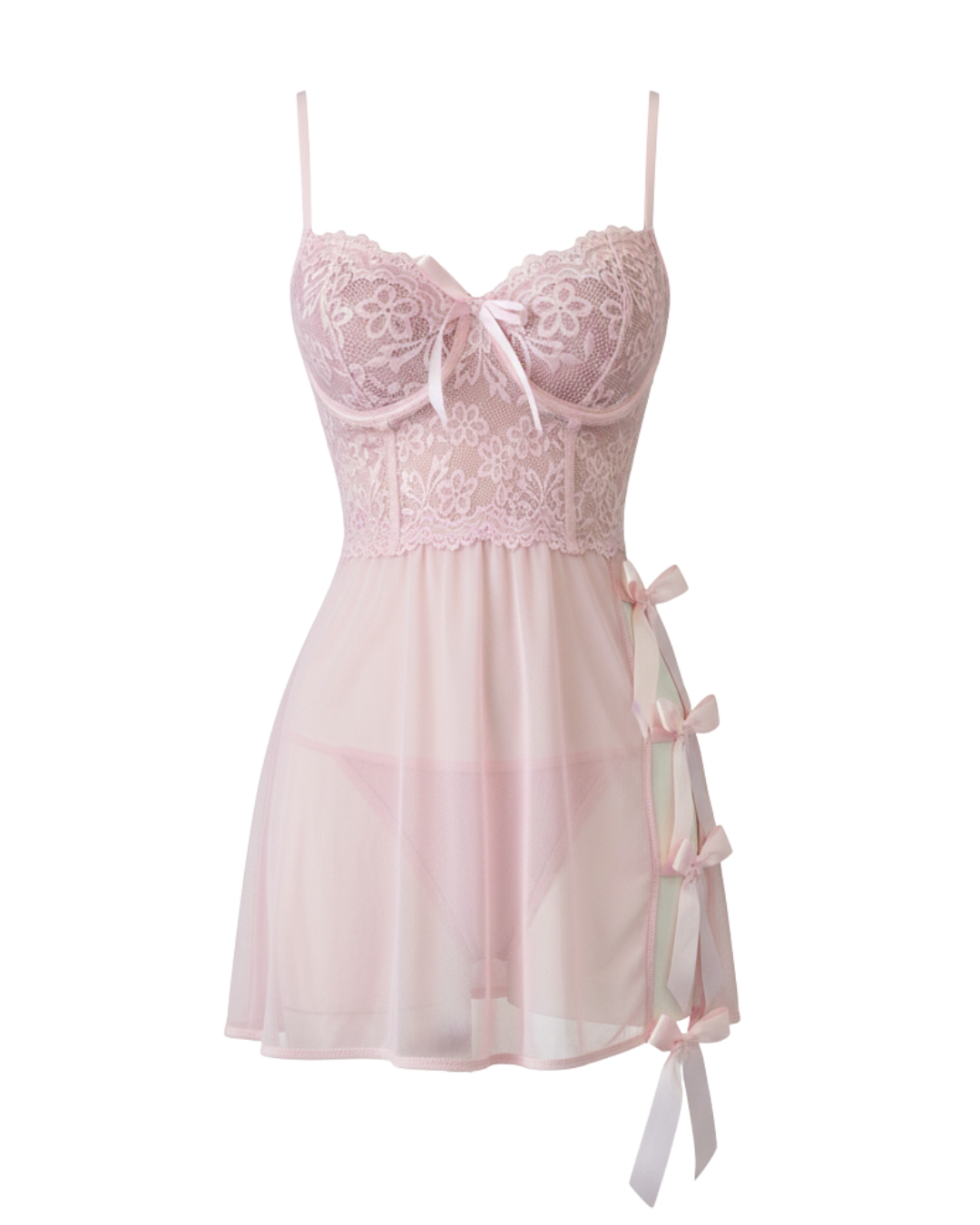 Whispered Bloom Pink Mesh Mini Dress – Bow Accent