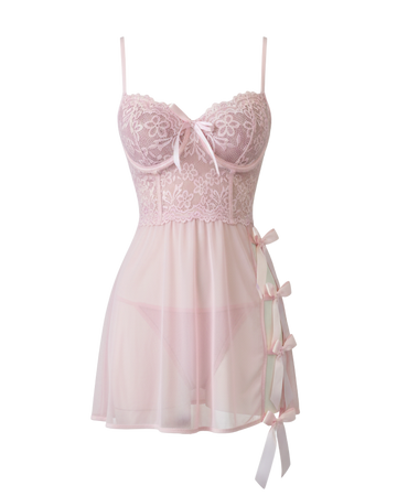Whispered Bloom Pink Mesh Mini Dress – Bow Accent