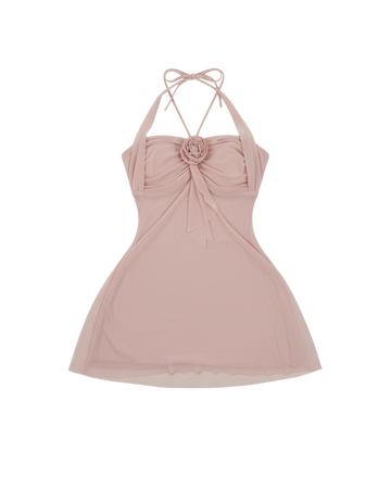 Afterglow Rose Lace Halter Mesh Dress – Pink