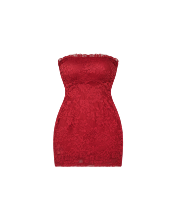 Afterglow Off-Shoulder Lace Dress – Red