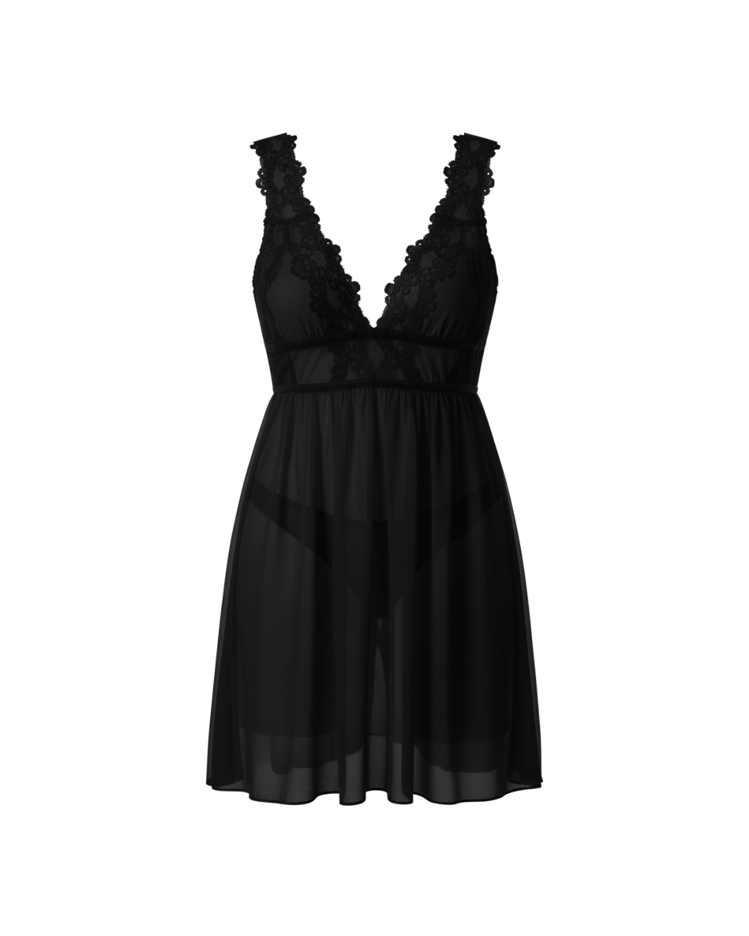 Midnight Whisper Mesh Nightdress – Black
