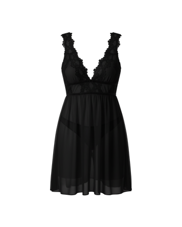 Midnight Whisper Mesh Nightdress – Black