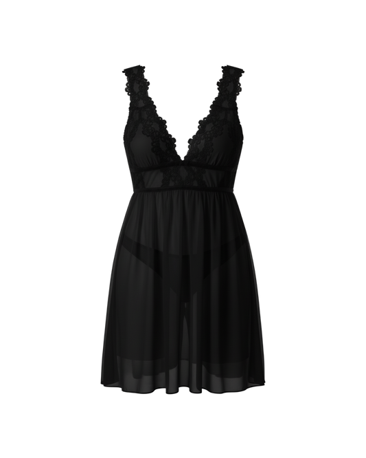 Midnight Whisper Mesh Nightdress – Black
