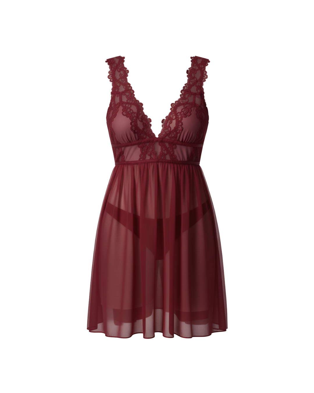 Midnight Whisper Mesh Nightdress – Wine Red