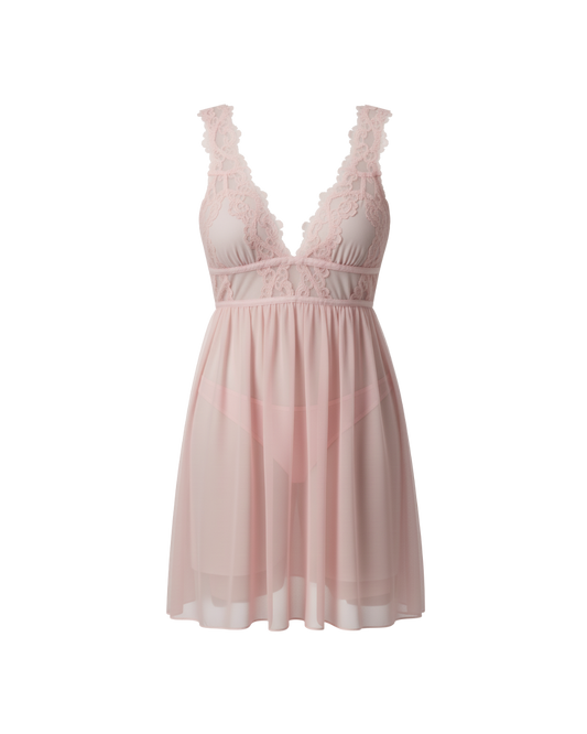 Midnight Whisper Mesh Nightdress – Nude Pink