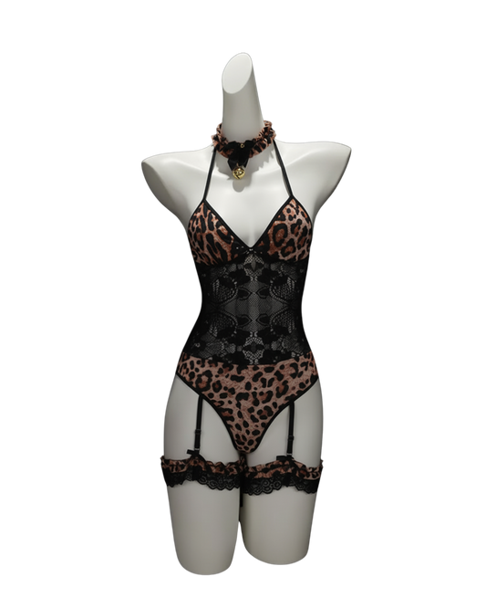 Wild Poem Leopard Sheer Club Bodysuit – Halter Neck
