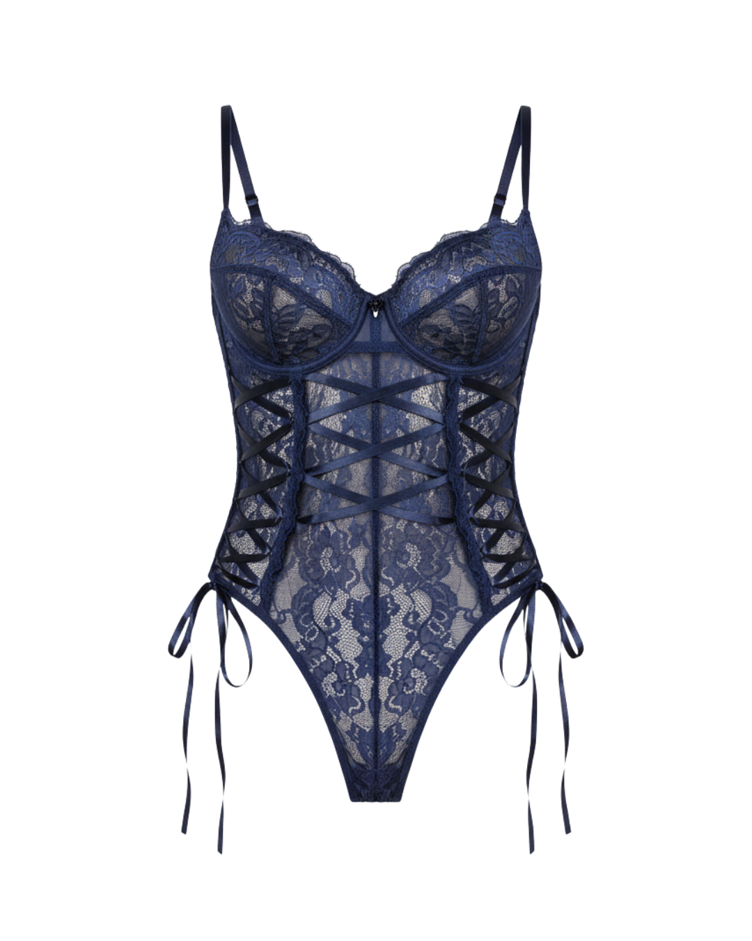 Sweet Role Blue Lace Shaping Bodysuit Set - with Stockings