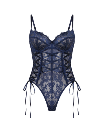 Sweet Role Blue Lace Shaping Bodysuit Set - with Stockings